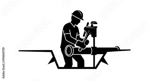 Man working with power drill machine.
