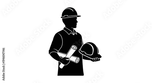 Construction worker with safety helmet.