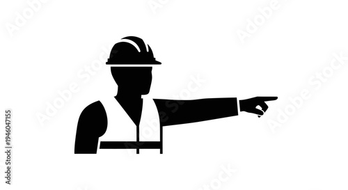 Construction Worker Pointing Silhouette Icon.