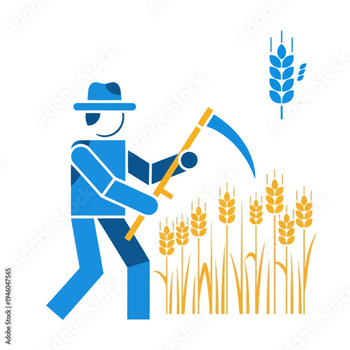 Farmer Harvesting Wheat with Scythe Icon