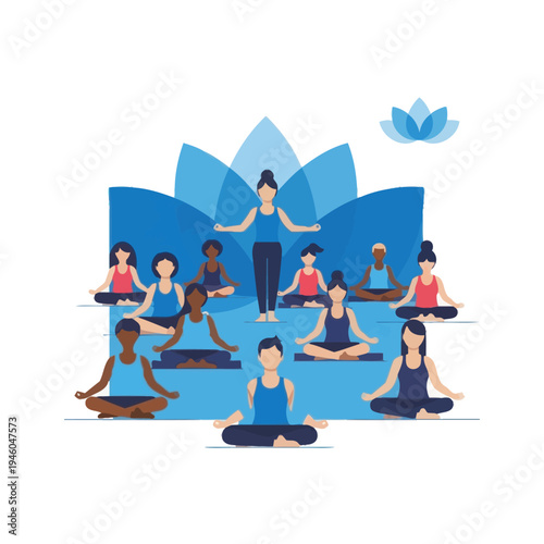 Diverse Group Practicing Yoga Meditation with Instructor