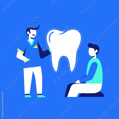 Dentist Showing Big Tooth to Patient, Dental Care Illustration