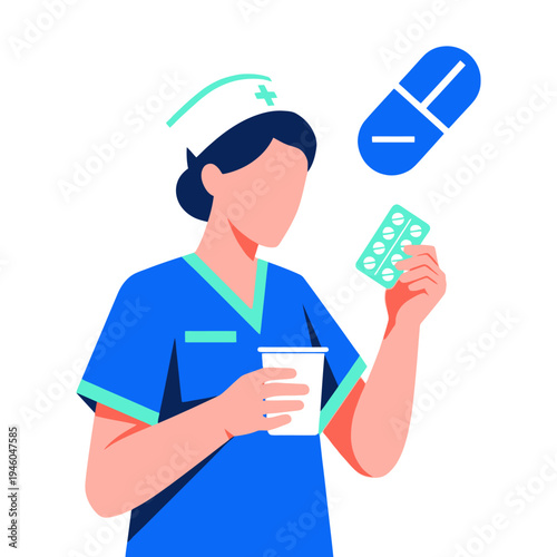 Nurse Holding Pills and Cup, Medical Care Concept
