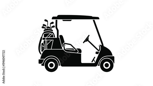 Black golf cart with clubs side view a striking silhouette