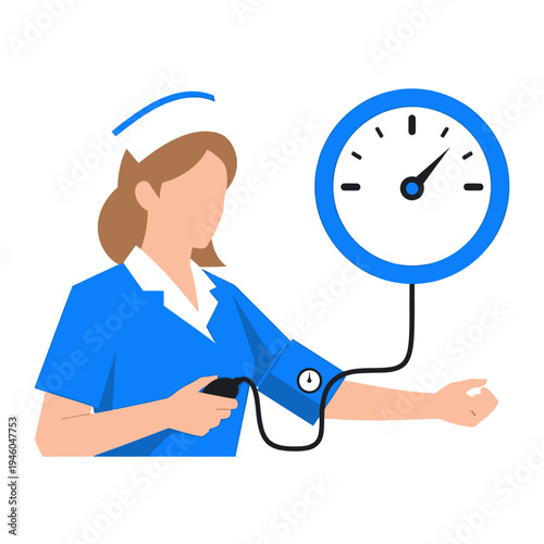 Nurse measuring blood pressure using sphygmomanometer, medical checkup illustration