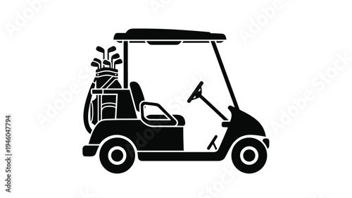 Black golf cart with clubs a striking vector silhouette
