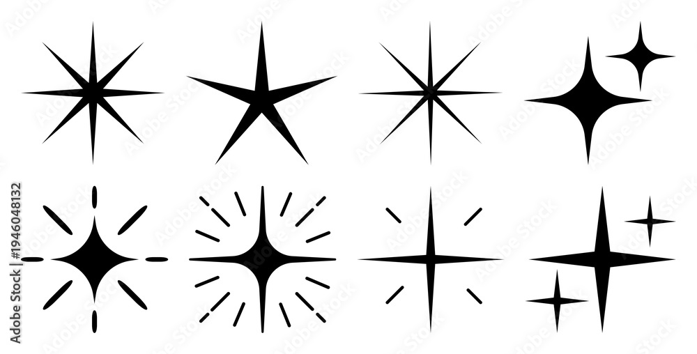 Obraz premium PNG Black starburst sparkle icons on transparent background
