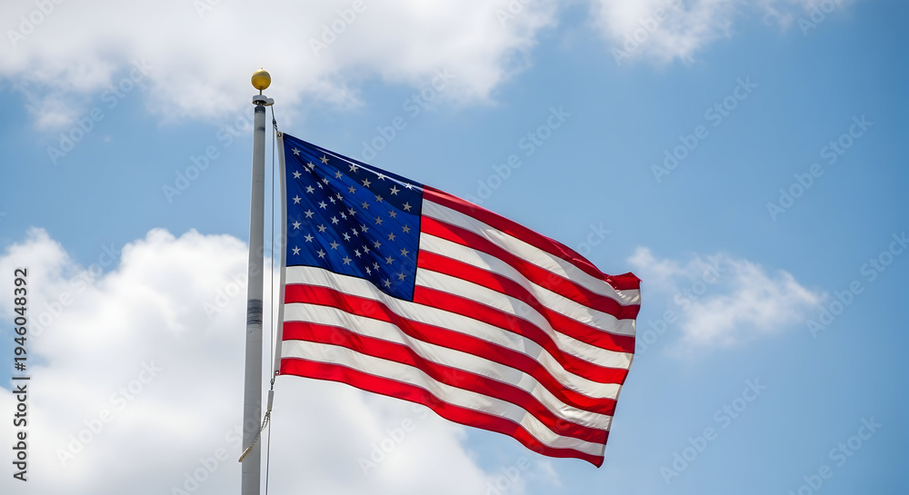 Obraz premium American flag waving on labor day celebrating workers rights and freedom under blue sky