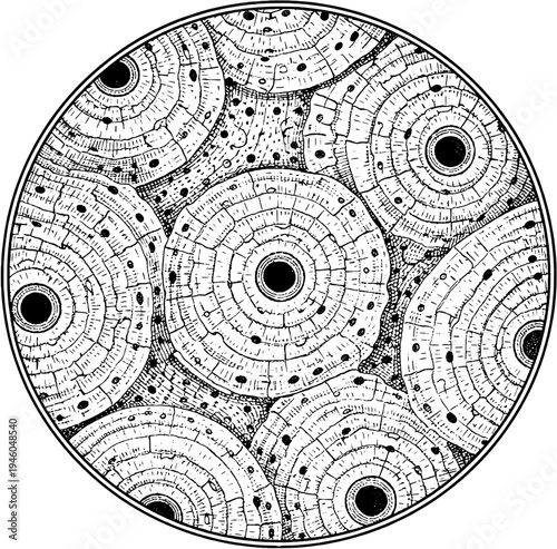 Victorian compact bone histology osteon structure engraving vintage medical illustration