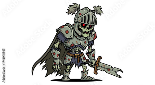 Cartoon skeleton warrior with sword.