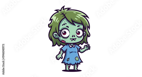 Cartoon zombie girl in blue dress 1.