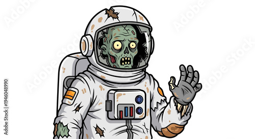 Cartoon zombie astronaut in space suit.