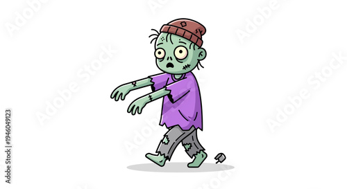 Cartoon zombie character walking alone.