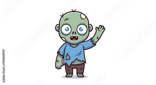 Cartoon zombie character with blue shirt.