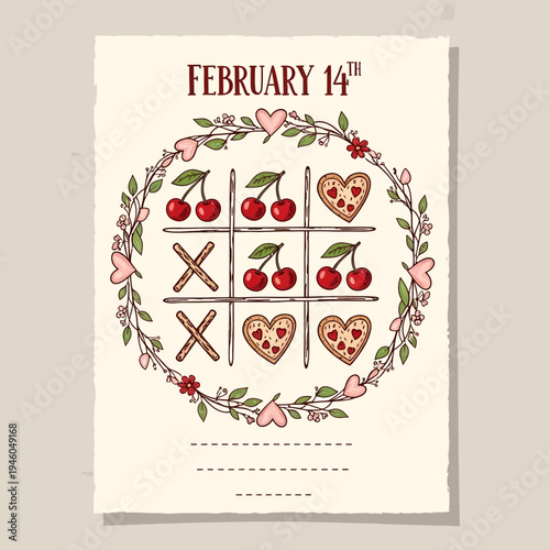 Valentine's Day themed tic tac toe board.