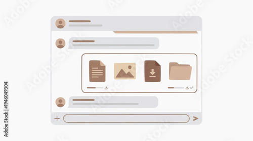 Messaging App Chat Window With File Attachments, File Sharing Icons and Conversation Interface