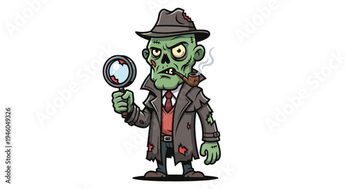 Cartoon zombie detective character illustration 1.