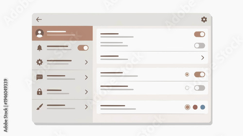 Settings Dashboard Interface Mockup With User Profile, Toggles and Menu Navigation for Web App