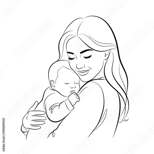 Tender moment of a mother holding baby.