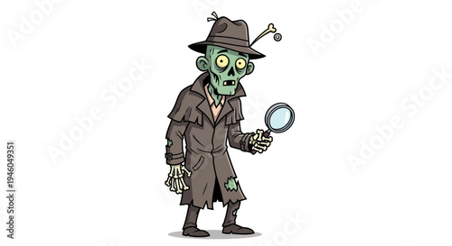 Cartoon zombie detective character illustration.