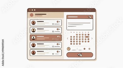 Web Dashboard Interface With Messaging List, Calendar Scheduler and Productivity Controls for Team Communication and Task Planning