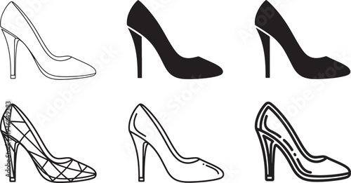 Elegant women's high heels shoe collection flat design vector illustration