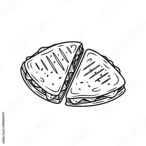 Hand Drawn Grilled Cheese Sandwiches Cut in Half Isolated on White Background Simple Food Illustration