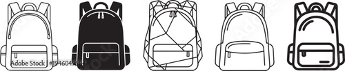 Set of five backpacks flat design vector illustration