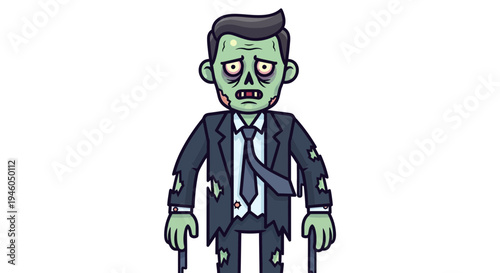Cartoon zombie in business suit standing 2.