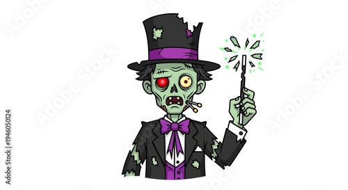 Cartoon zombie in fancy suit.