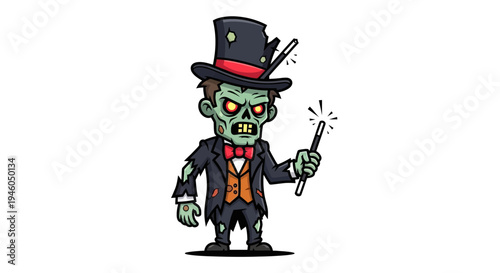 Cartoon zombie in top hat.
