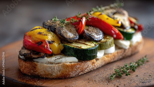 Delicious Grilled Vegetable Bruschetta with Fresh Herbs.