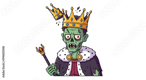 Cartoon zombie king with crown.