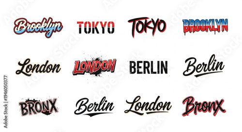 City Name Typography Collection - Brooklyn, Tokyo, London, Berlin, Bronx in Various Styles.