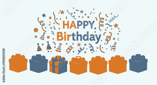 Set of 8 birthday icons vector, Happy Birthday celebration elements