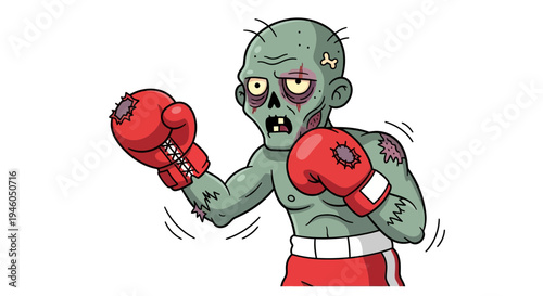 Zombified boxer with red gloves fighting.