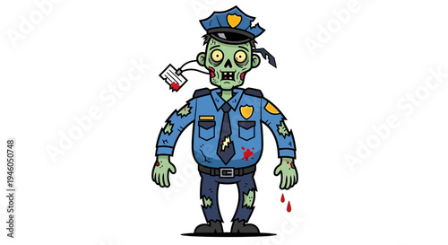 Cartoon zombie police officer character.