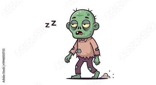 Cartoon zombie sleeping on the ground.