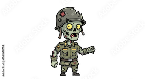 Cartoon zombie soldier in uniform.