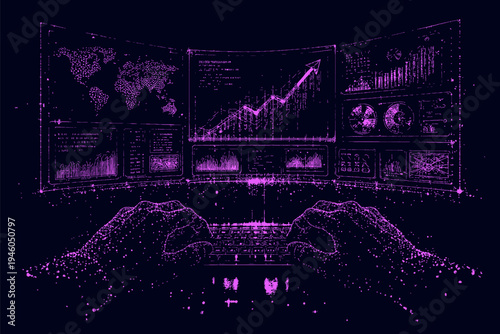 
Artificial intelligence analyzing global business data with holographic interface