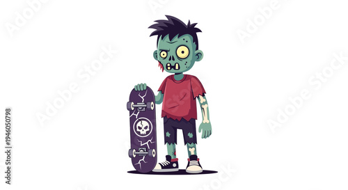 Cartoon zombie with skateboard toy.