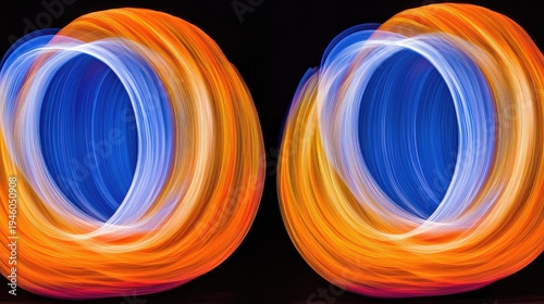 Abstract light painting, swirling blue and orange, dark background, artistic design, ideal for website backgrounds
