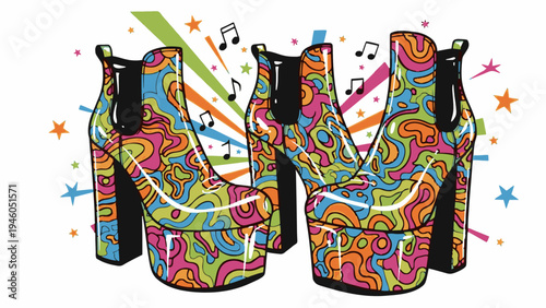 A colorful illustration of high-heeled shoes on transparent background