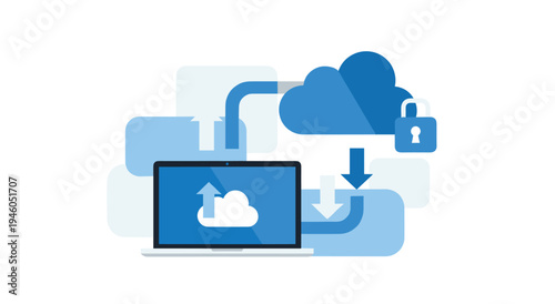 Cloud computing security and data management with laptop and lock