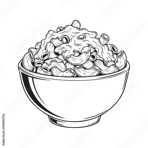 Macaroni and Cheese in Bowl Line Drawing