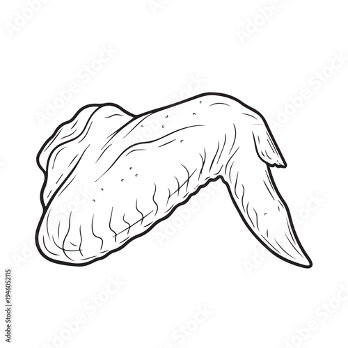 Raw Chicken Wing Outline Drawing Isolated on White Background