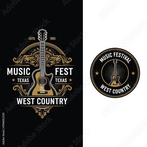 Vintage Country Music Festival Emblem with Acoustic Guitar Illustration for Event Promotion