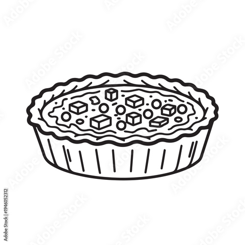 Savory Tart with Cubed Filling and Round Toppings Line Art