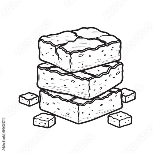 Stack of Fudge Brownies with Crumbs Hand Drawn Illustration