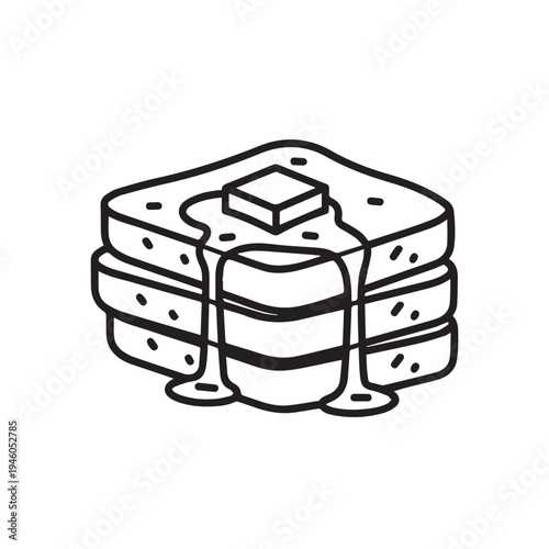 Stack of Pancakes with Butter and Syrup Drizzling DownLine Art Stock Illustration